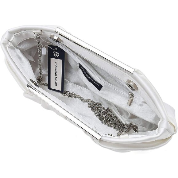 ⚡ Women's Elegant Evening Pleated Satin Simple Classy Formal White Clutch Bag - Picture 5 of 7